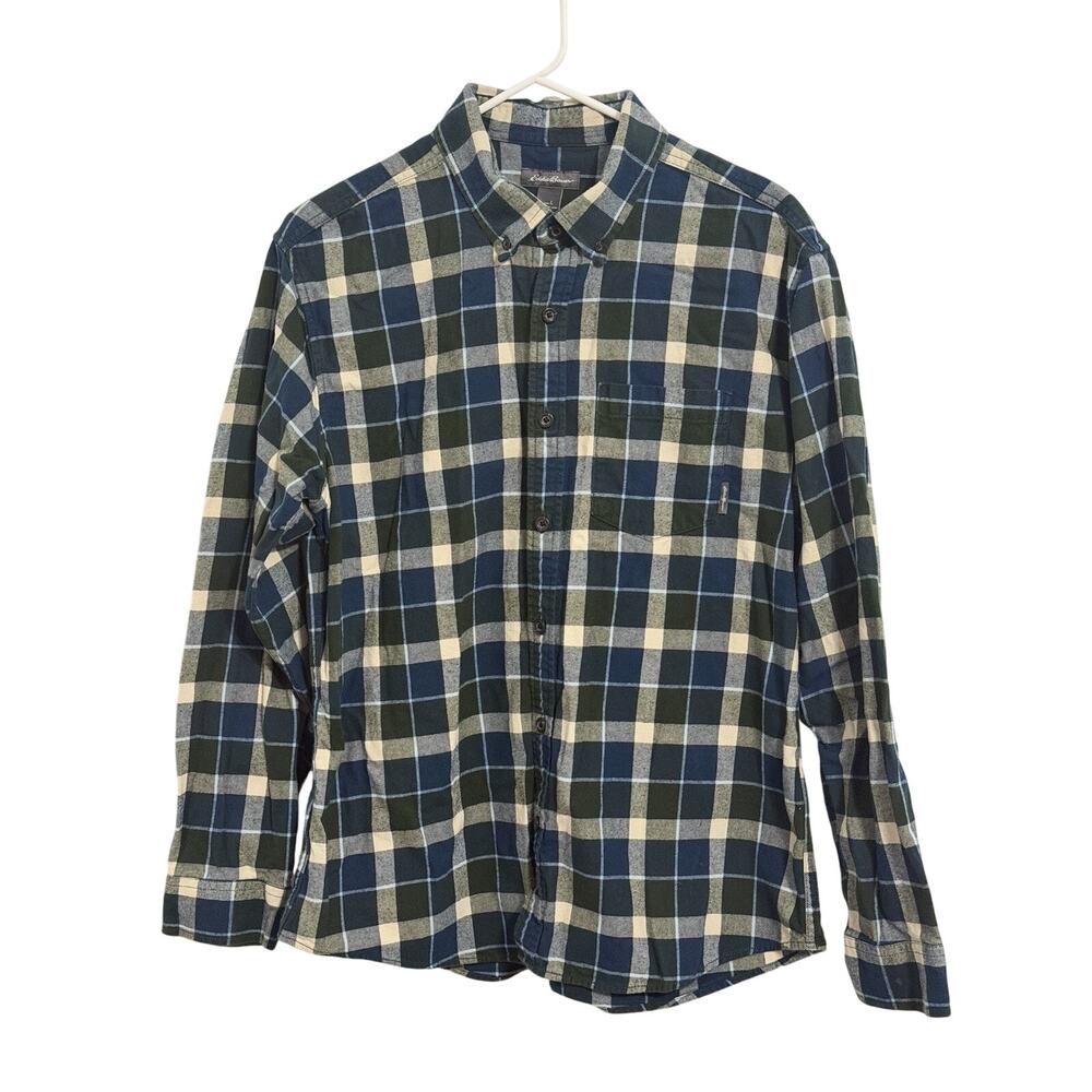 Eddie Bauer Men’s Size L Blue Green Long Sleeve Flannel Shirt